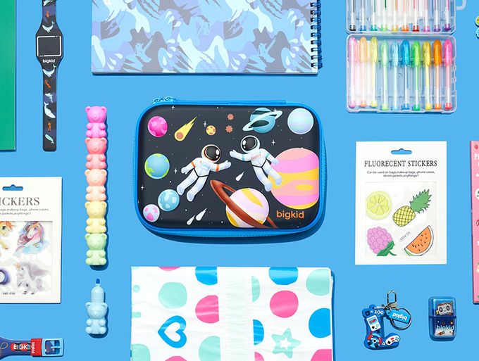 韓國 bigkid - 寬版雙拉鍊大開口鉛筆盒-太空旅行 (22*15*5cm)