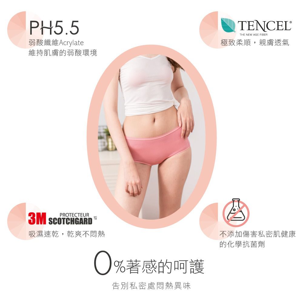 貝柔 Peilou - 天絲棉舒膚平衡女三角內褲-中腰-粉藍