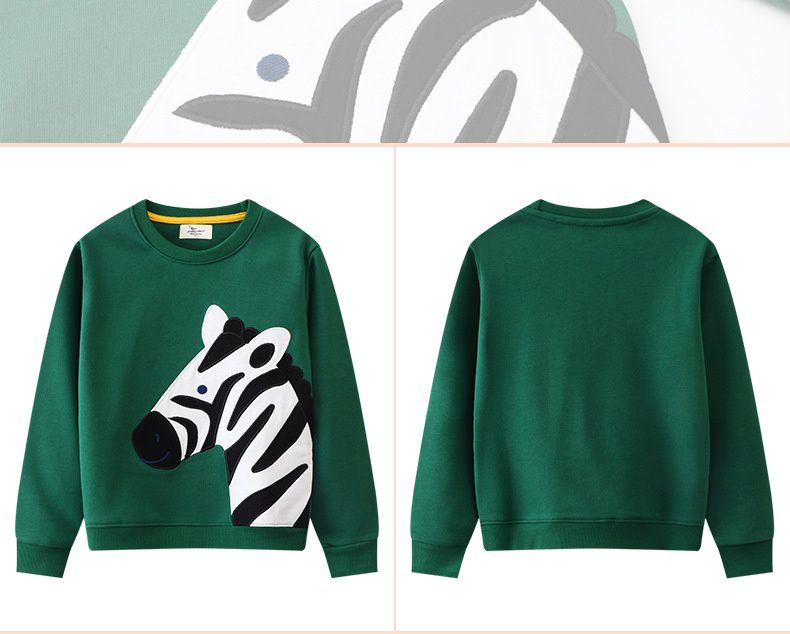 Jumping meters - 圓領棉質長袖上衣/大學T-斑馬-深綠色