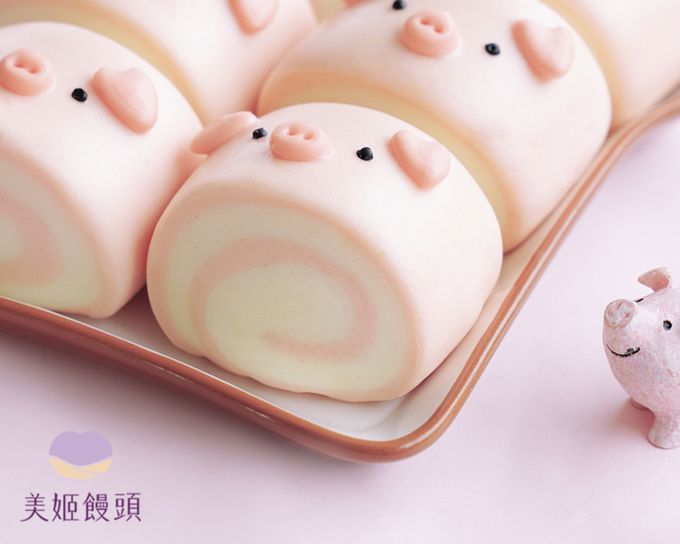 美姬饅頭 - 捲捲小豬鮮乳造型饅頭-35g*6顆
