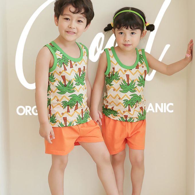 正韓 Puco - 超優質嬰幼兒/兒童無袖100% 有機棉家居服/睡衣-度假椰子林
