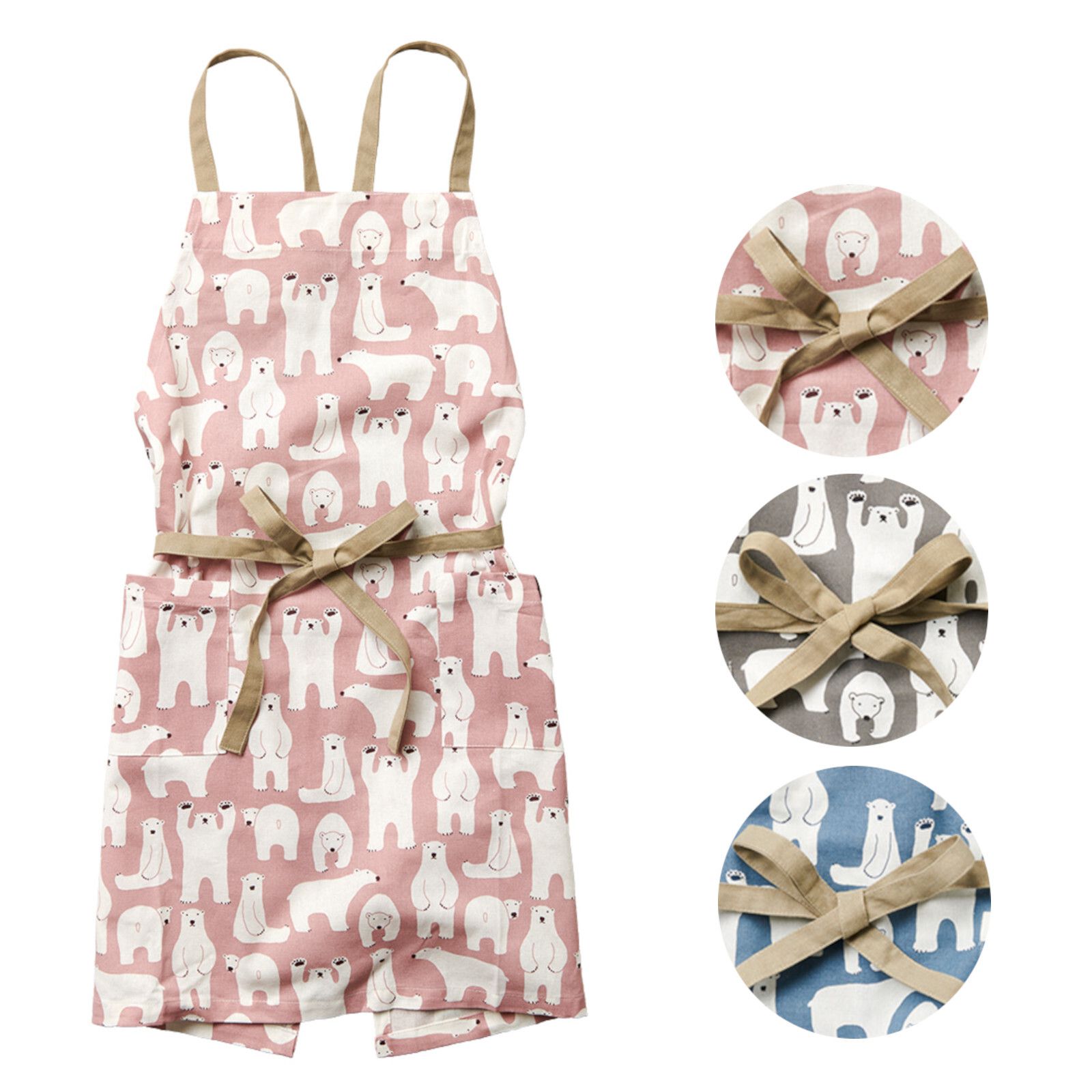日本代購 - 印度棉大人料理圍裙(雙口袋)-北極熊-粉