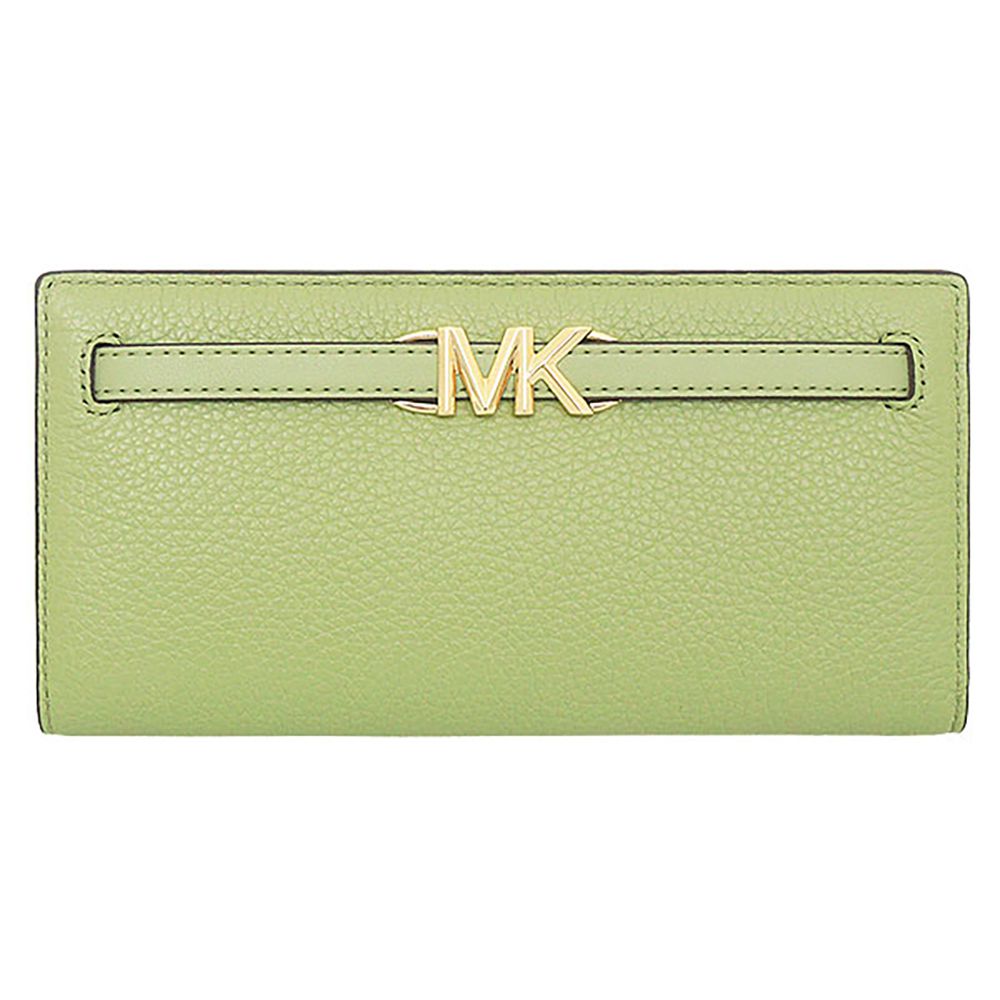 荔枝紋皮革釦式長夾 (酪梨綠)