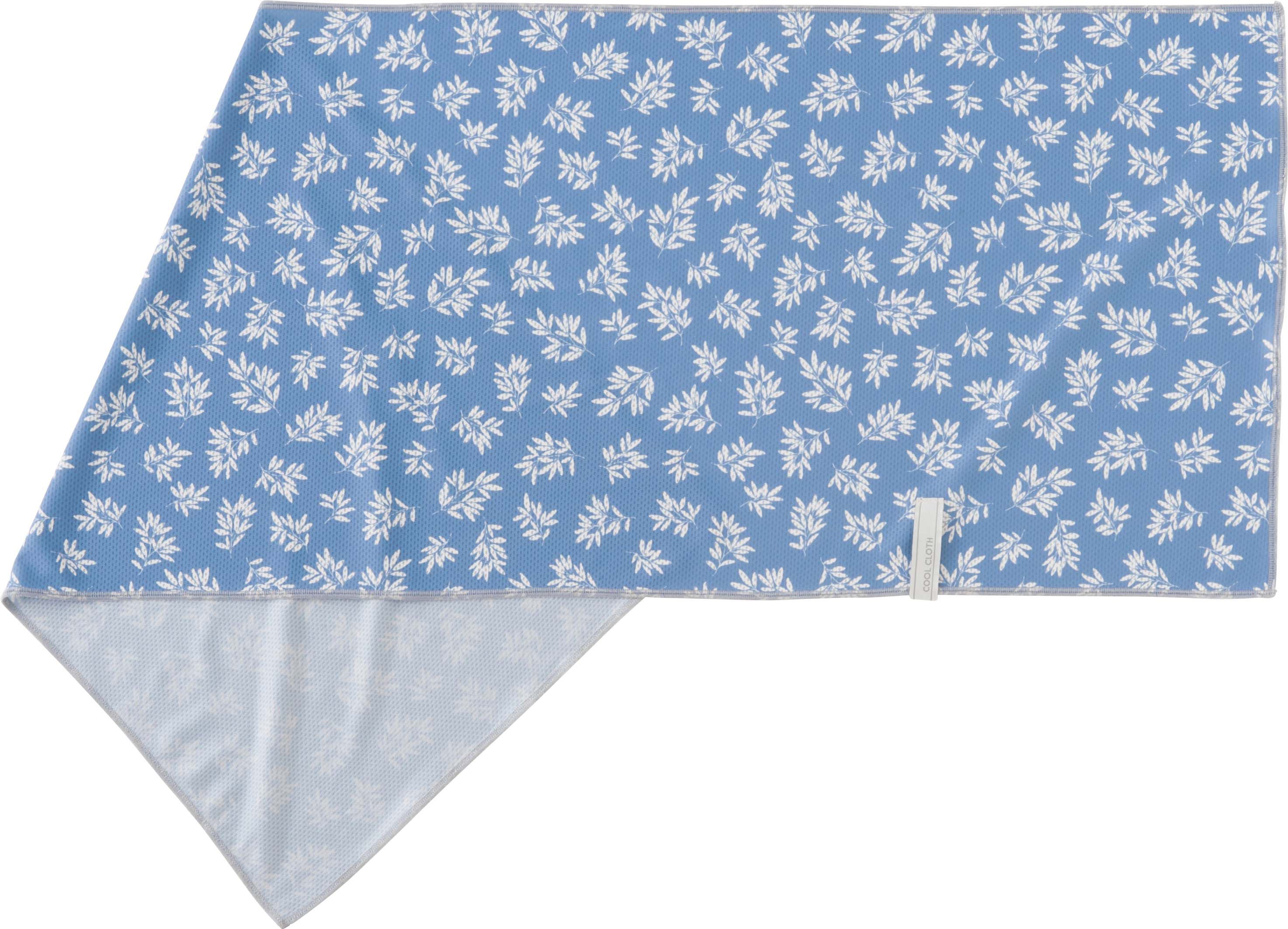 日本小泉 - UV cut 90% 接觸冷感 水涼感巾(附收納袋)-清新樹葉-深藍 (30x90cm)