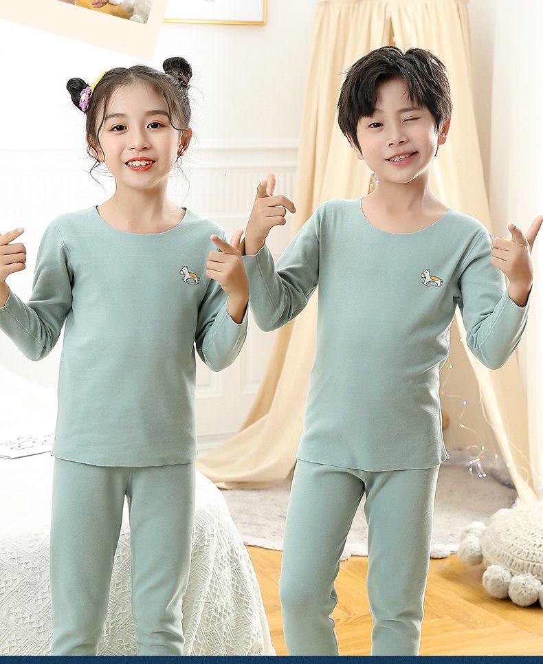 德絨圓領無痕長袖家居服套裝/睡衣-變色木馬-淺藍色