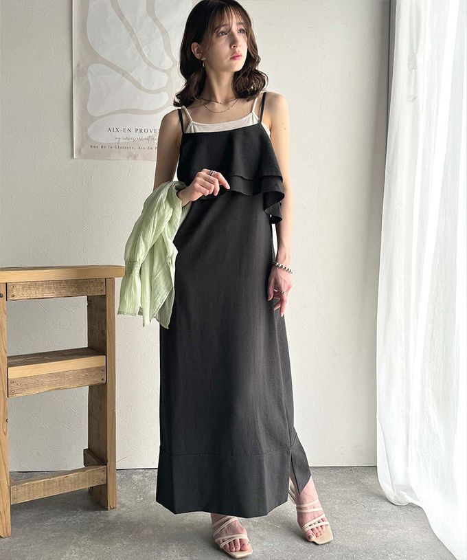 日本 Classical Elf - 雙層荷葉可愛感細肩帶洋裝-米杏