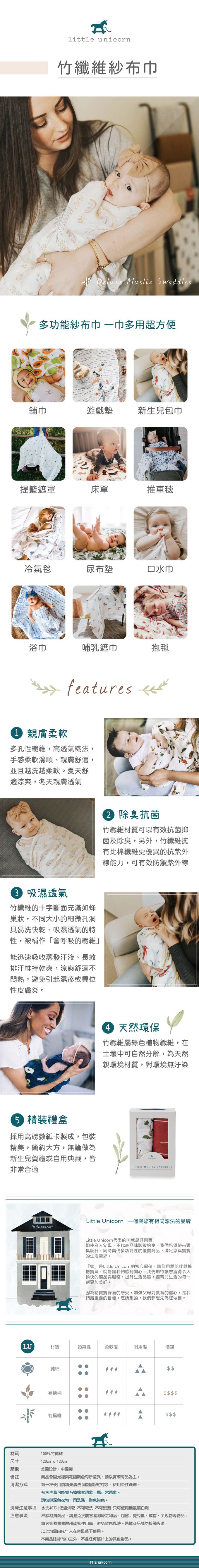 美國 Little Unicorn - 竹纖維紗布巾兩入組-飛龍城堡 (120x120CM)