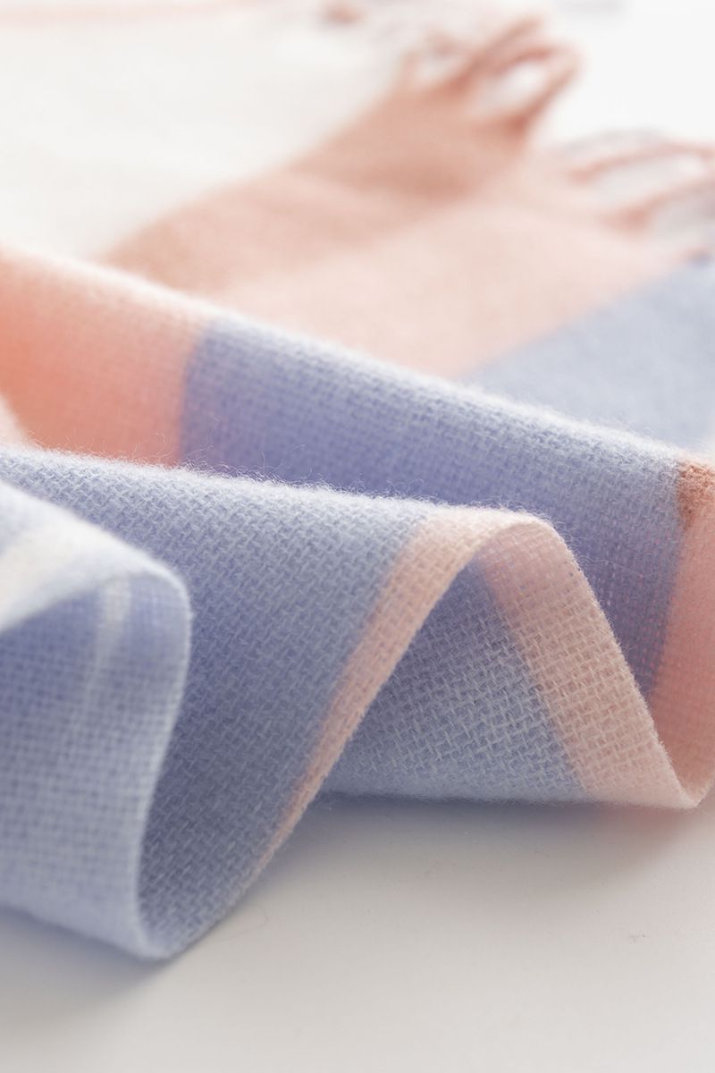 甜美風仿羊絨保暖圍巾-粉+藍 (180x50cm)