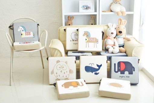 韓國 Organic Bean - 防水乳膠透氣兒童增高座墊-鯨魚家族-黃 (35x35x7cm)