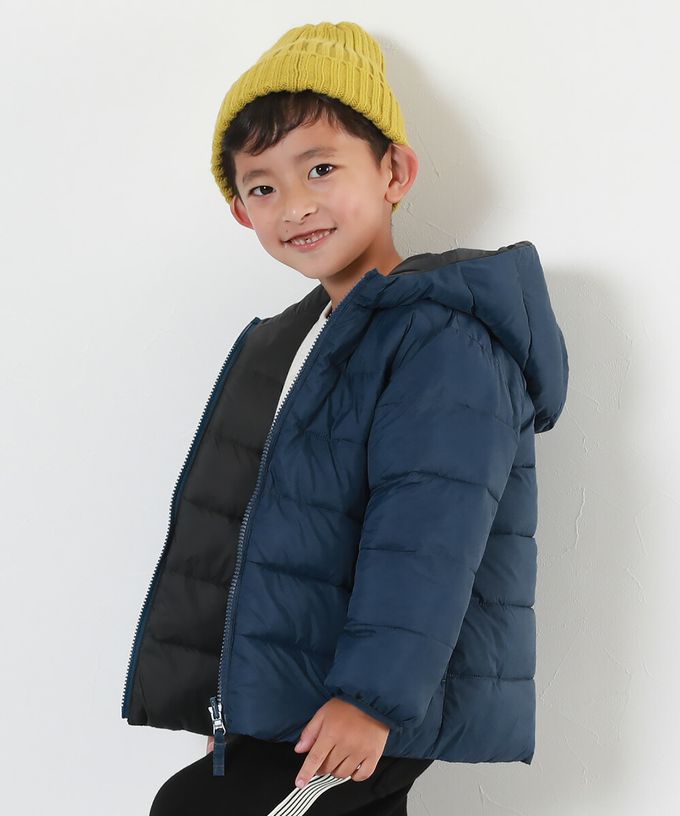 日本 devirock - 2Ｗay防風保暖纖維羽絨連帽外套(可機洗)-紫羅蘭x粉