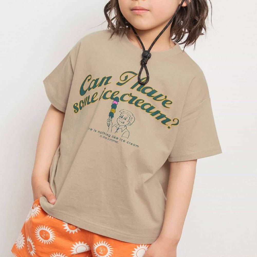 [必收] 百搭美式印花短袖上衣-冰淇淋男孩-淺棕