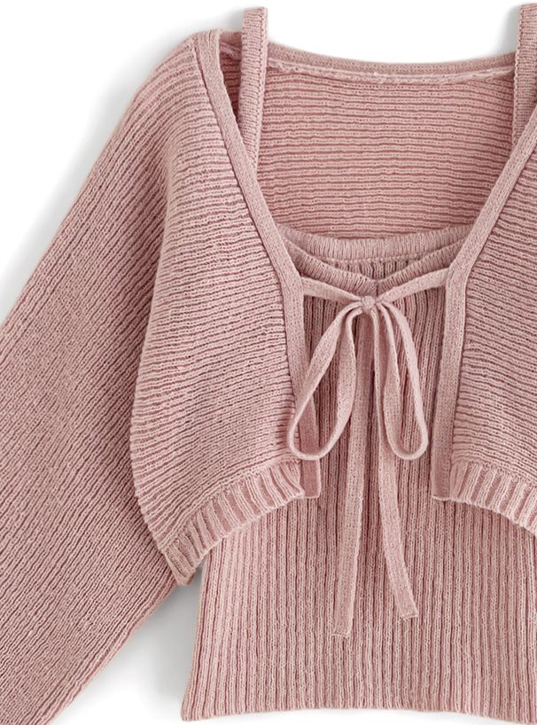 日本 GRL - 羅紋針織內搭泡泡袖外套兩件組-寶貝藍