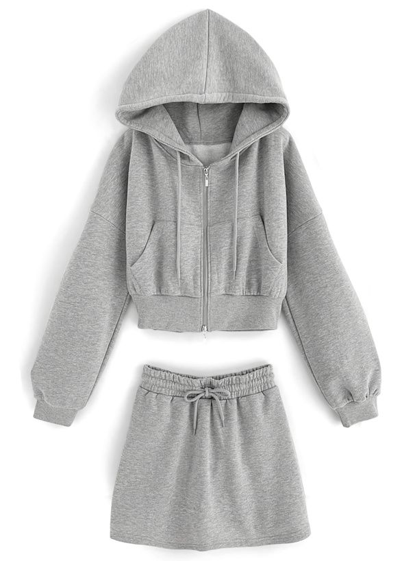 日本 GRL - 休閒風連帽外套短褲兩件式套裝-淺米杏 (F)