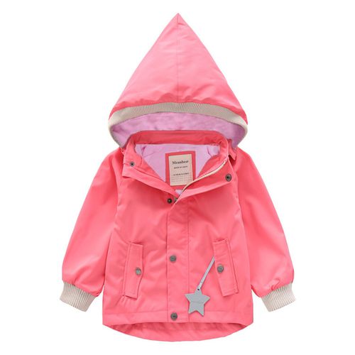 防風防雨反光衝鋒外套(加絨)-尖帽-粉色