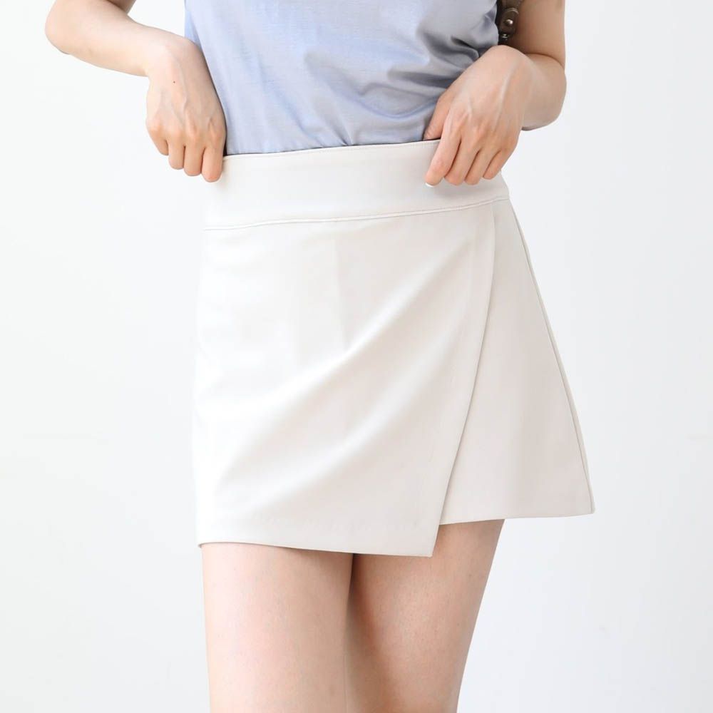 VETICA 韓製顯瘦小腹收收短片裙褲-白灰杏