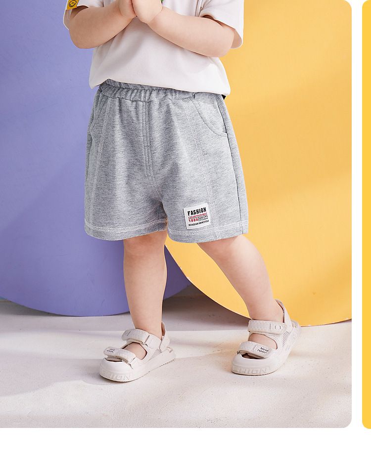 純棉腰鬆緊短褲-裝飾小標籤-卡其色