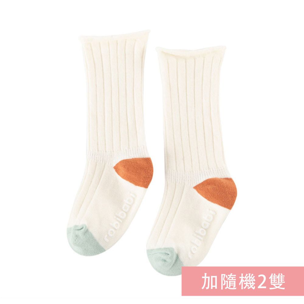 JoyNa - 簡約撞色 長筒鬆口薄襪(底部止滑)-3雙入-白色+隨機2雙