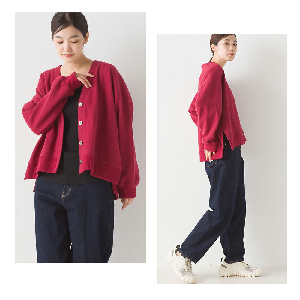 日本 OMNES - 簡約V領薄針織外套-紅