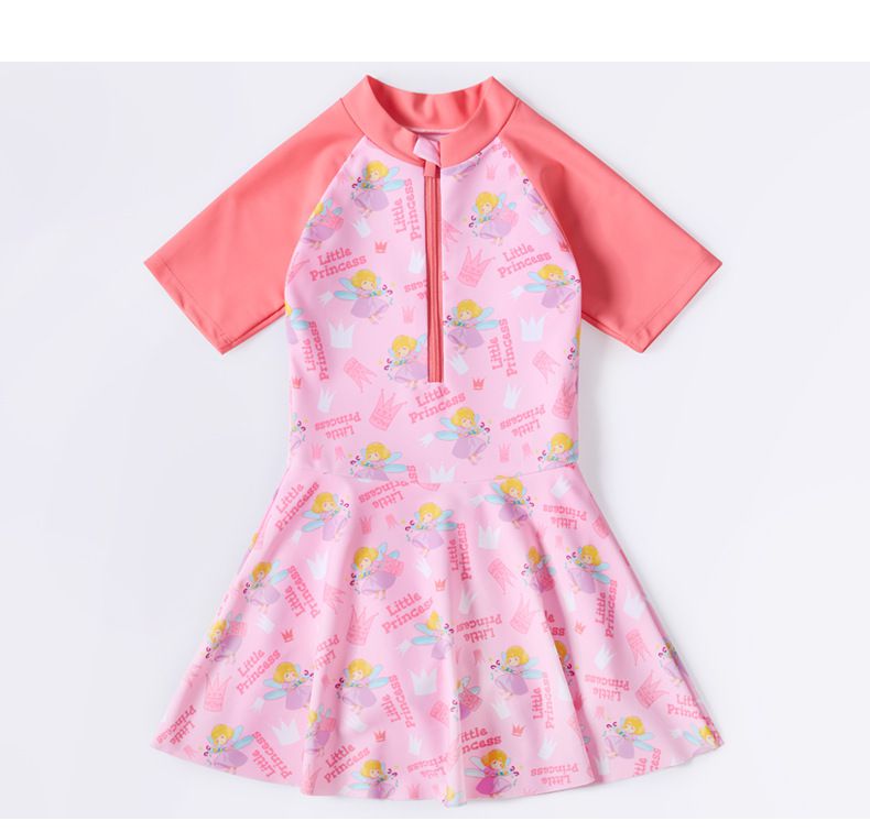 圓領五分袖連身泳裝-小天使-紫色