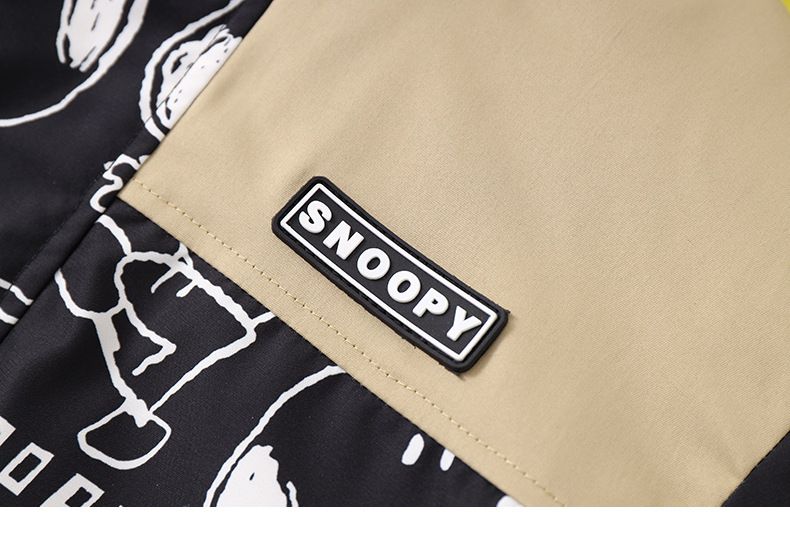 卡通人物史努比加絨連帽防風外套/衝鋒外套-滿印SNOOPY-藍綠色