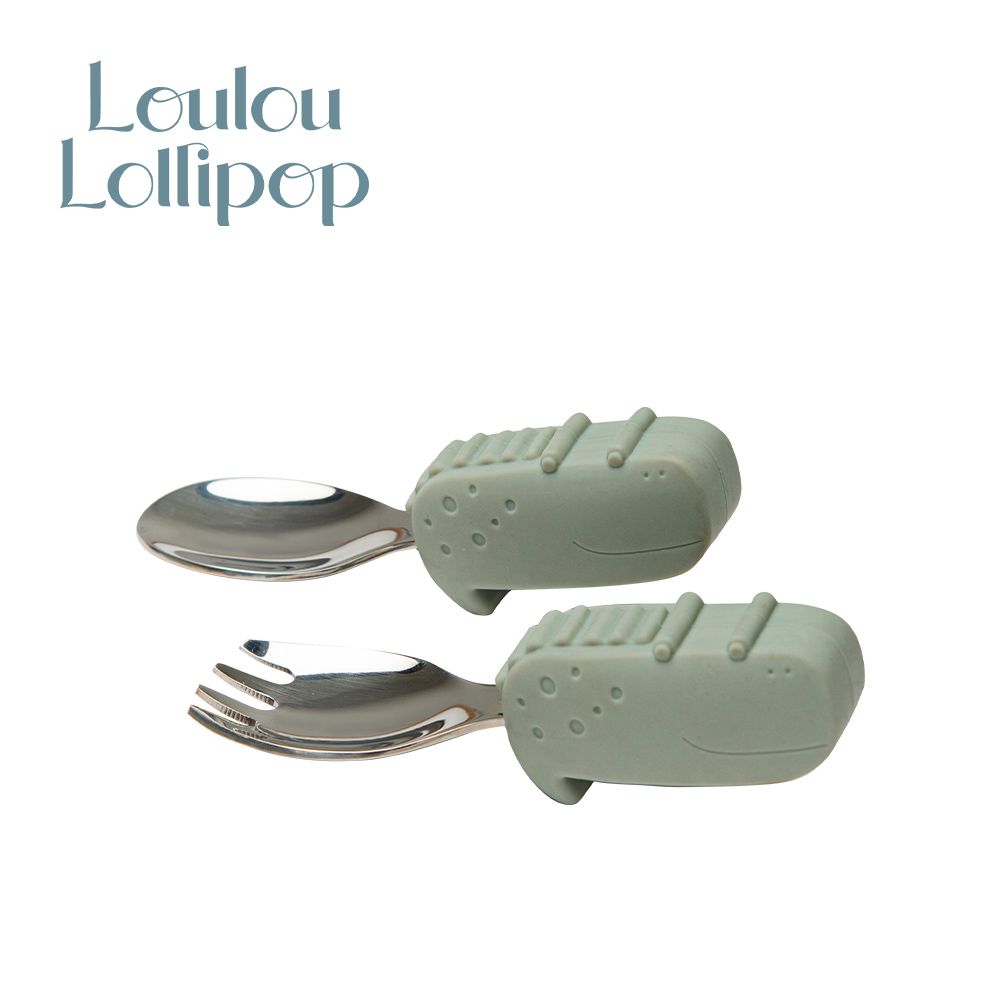 Loulou Lollipop - 加拿大 動物造型 304不鏽鋼學習訓練叉匙組-微笑鱷魚