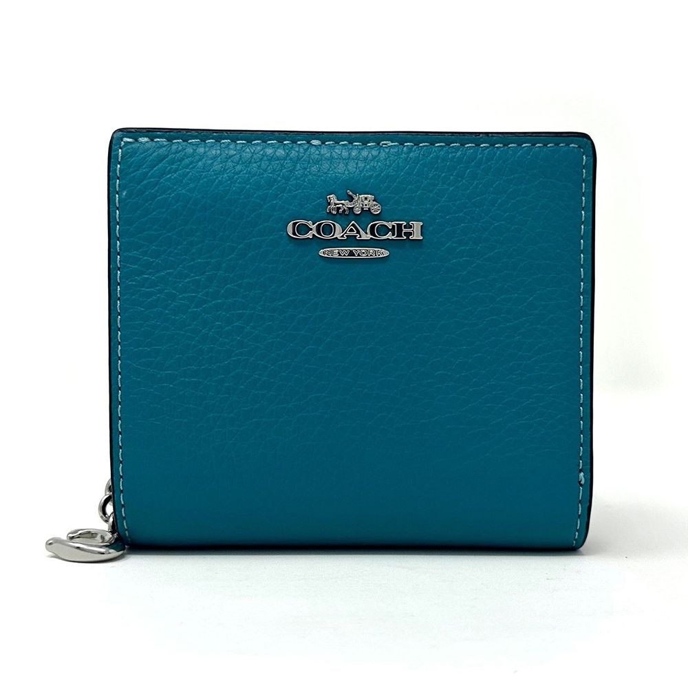 鵝卵石皮革二折短夾 (土耳其藍)