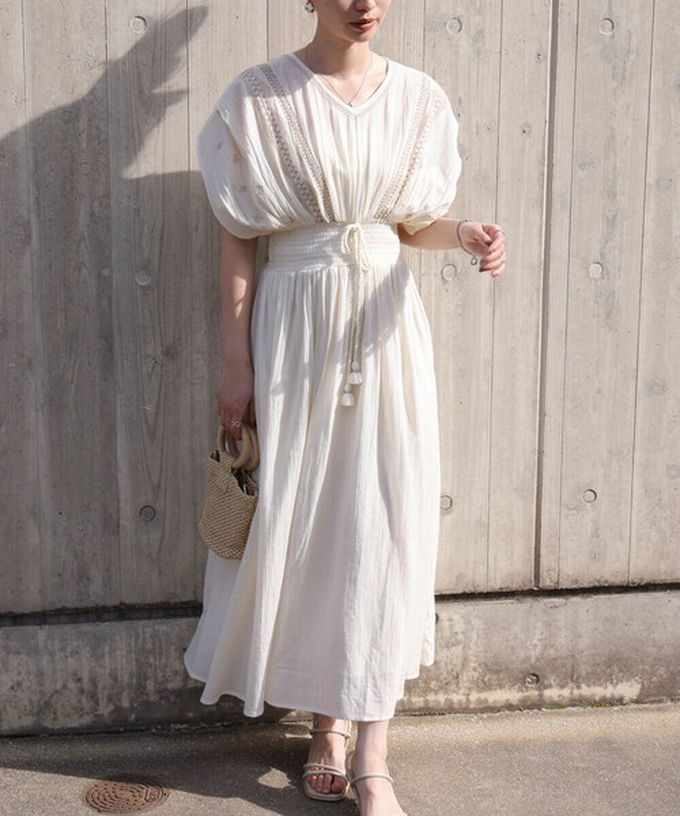 日本 Bab - 100%印度棉 素雅刺繡收腰短袖洋裝-薄荷綠