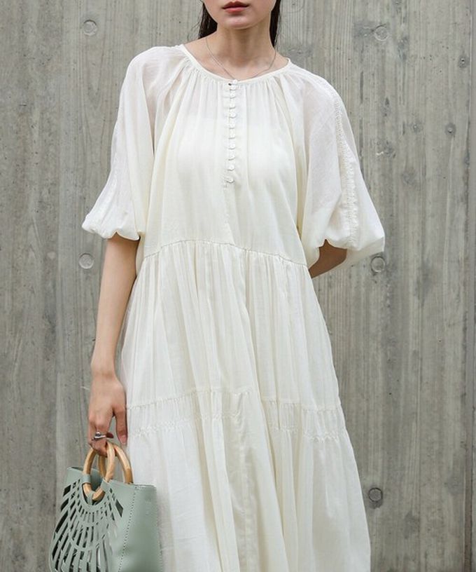 日本 Bab - 100%棉 巴里紗柔軟素色寬袖洋裝-炭灰