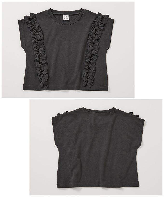 日本 devirock - 可愛女孩短袖上衣-整圈荷葉邊-煙燻粉