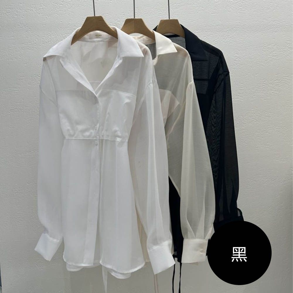 透膚雪紡長版襯衫/外套-黑 (FREE)