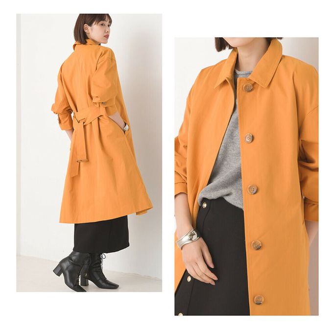 日本 OMNES - 美型簡約英倫風長版大衣/風衣-橘