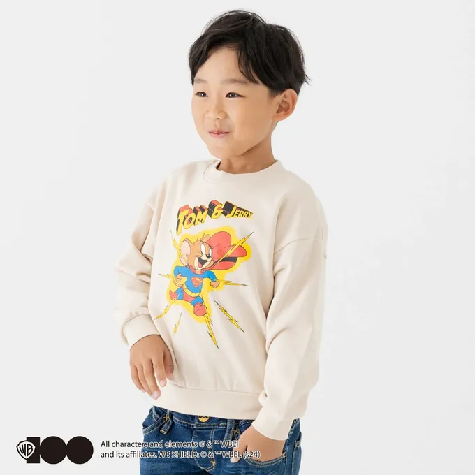 日本 Chil2 - 限定聯名 縮口印花長袖上衣-TOM&JERRY-黑影-炭灰