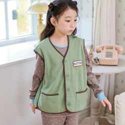 韓國 Ppippilong - 純棉鬆餅格織紋V領口袋背心-抹茶綠