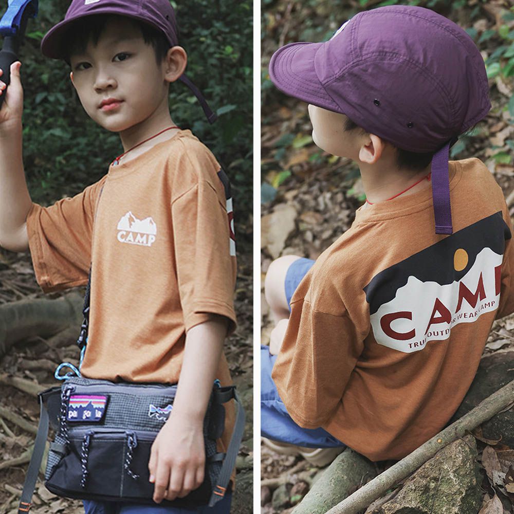 吸濕快乾圓領短袖上衣-日落雪山-焦糖棕