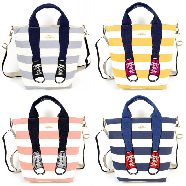 mis zapatos - 3way美腿包(帆布)-條紋運動鞋-GY灰色 (21*30*15cm)