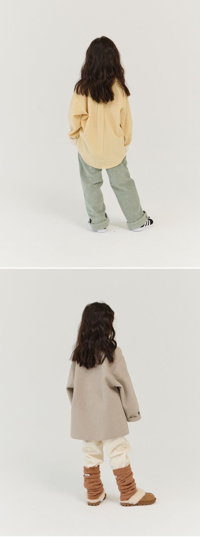 韓國 PEANUT - 鬆緊腰燈芯絨休閒長寬褲-軍綠