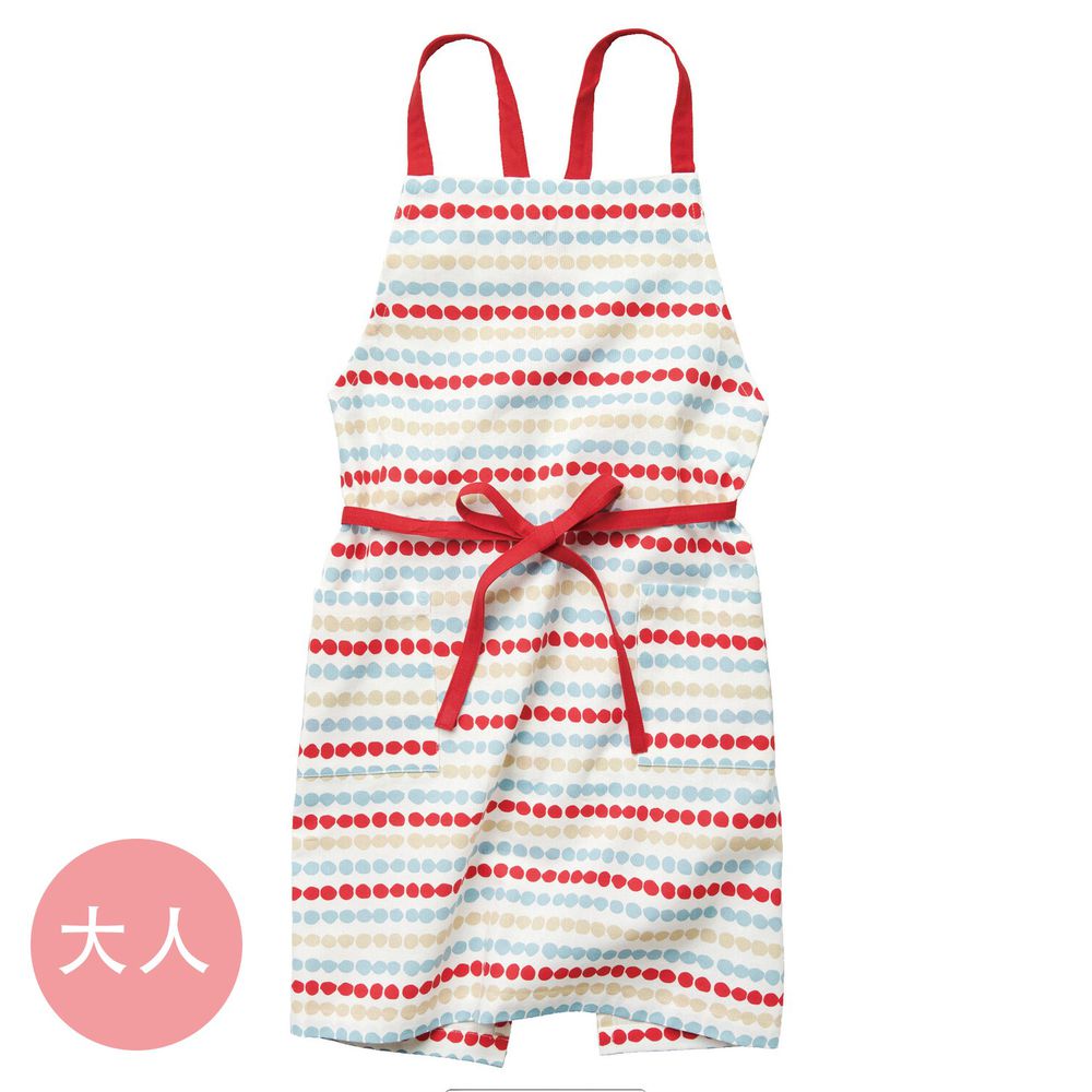 日本代購 - 印度棉大人料理圍裙(雙口袋)-普普點點-紅藍杏
