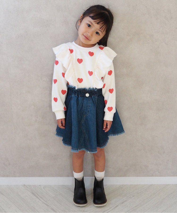 日本 BREEZE - 刷色拼接風及膝牛仔裙-丹寧藍