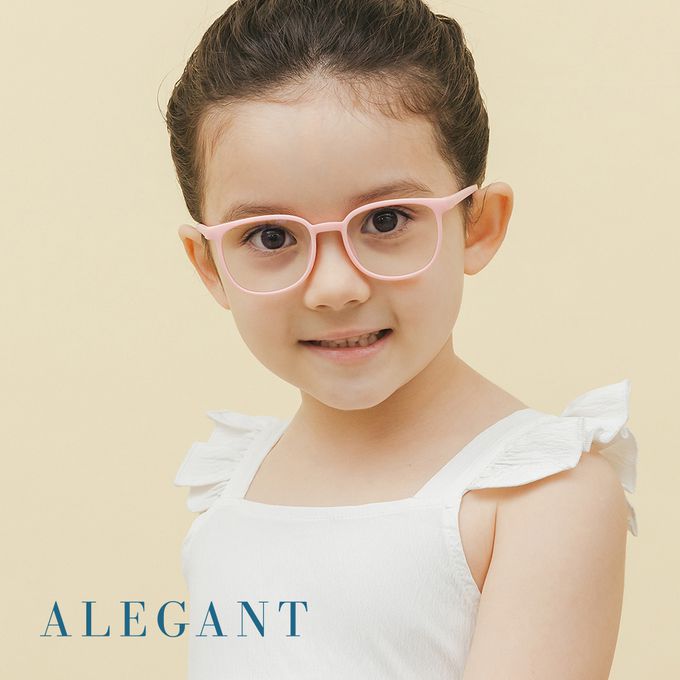 ALEGANT - 星空霧粉兒童專用輕量威靈頓矽膠彈性方框UV400濾藍光眼鏡