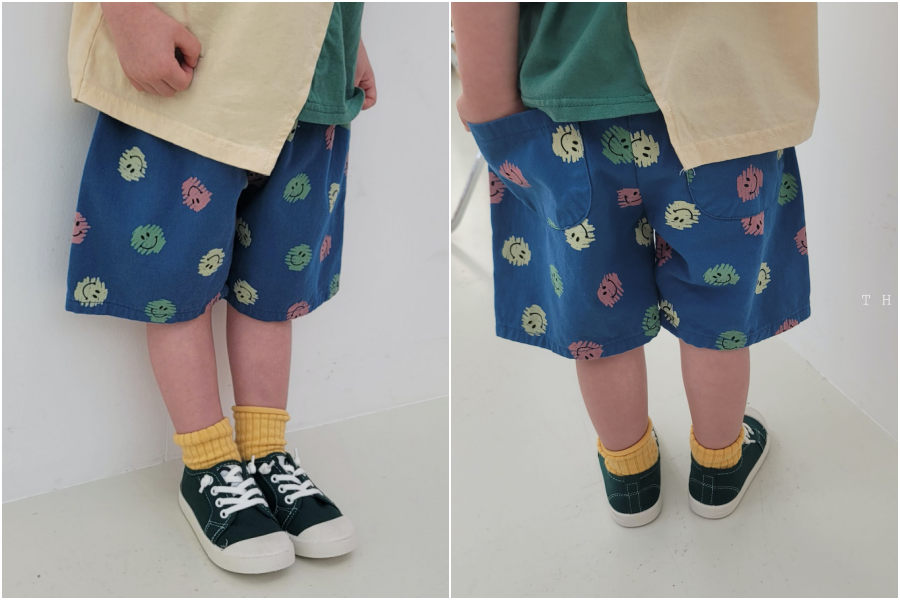 韓國 The Funny - 鬆緊腰笑臉短褲-咖啡