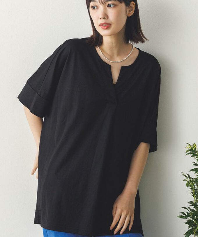 日本 Sans Souci 34+ - 接觸涼感 鑰匙領五分袖上衣-奶油米