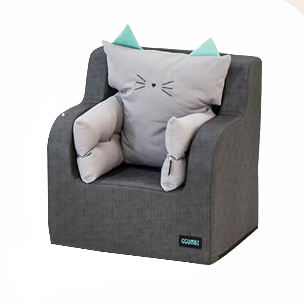 韓國 GGUMBI/DreamB - GGUMBI嬰幼童沙發+貓咪靠墊組-炭灰色