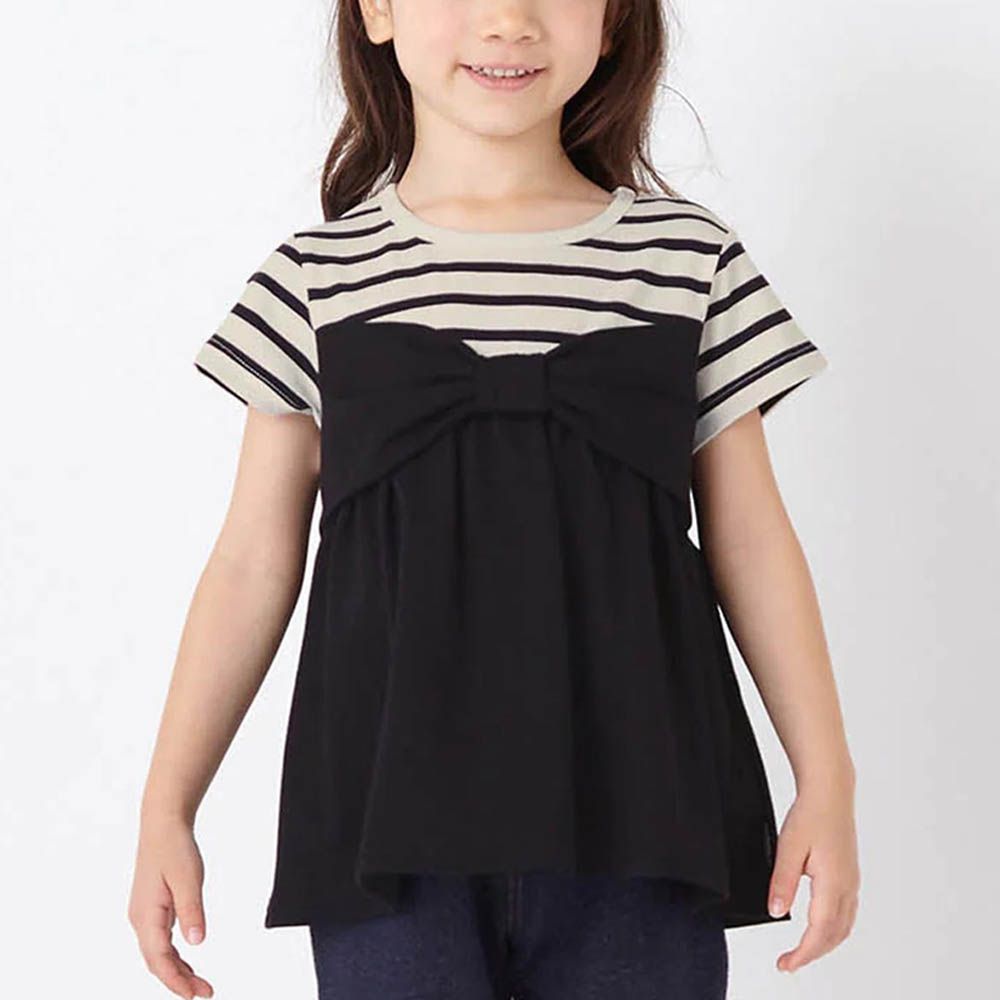 GITA 大蝴蝶結假二件短袖上衣-黑白條紋