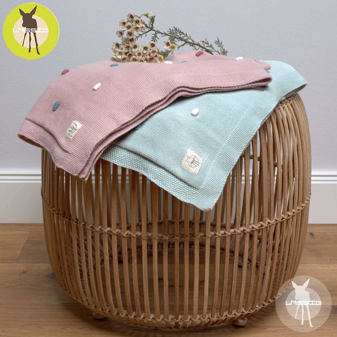 德國 Lassig - 有機棉嬰兒毯-薄荷彩點