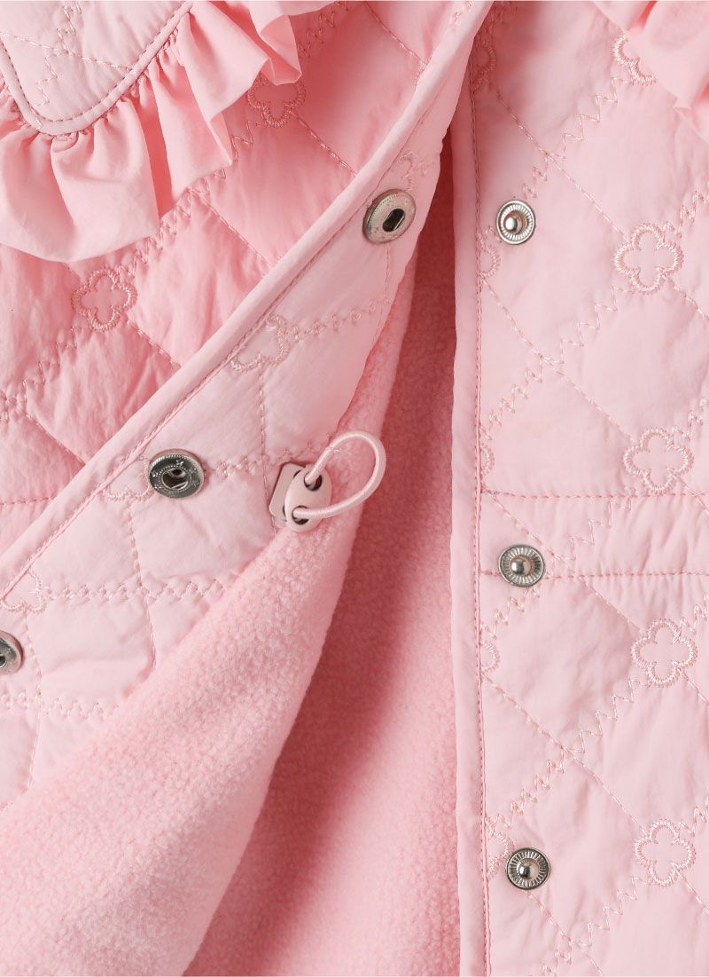 韓國 OZKIZ - 繡花紋保暖搖粒絨翻領外套-粉