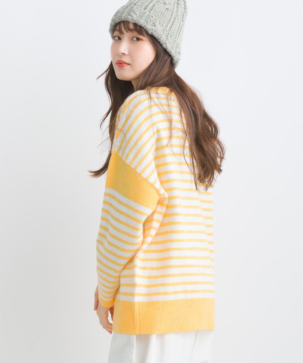 日本女裝代購 - 定番文青感條紋針織上衣-黃