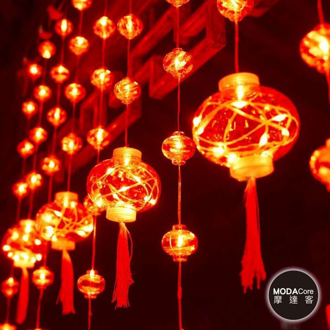 MODACore 摩達客 - ◉春節元宵開運招財◉10掛100燈大小紅燈籠冰條燈-贈USB遙控器+豆腐頭