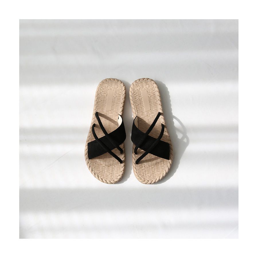 韓國 Dangolunni - 交叉編織拖鞋-杏