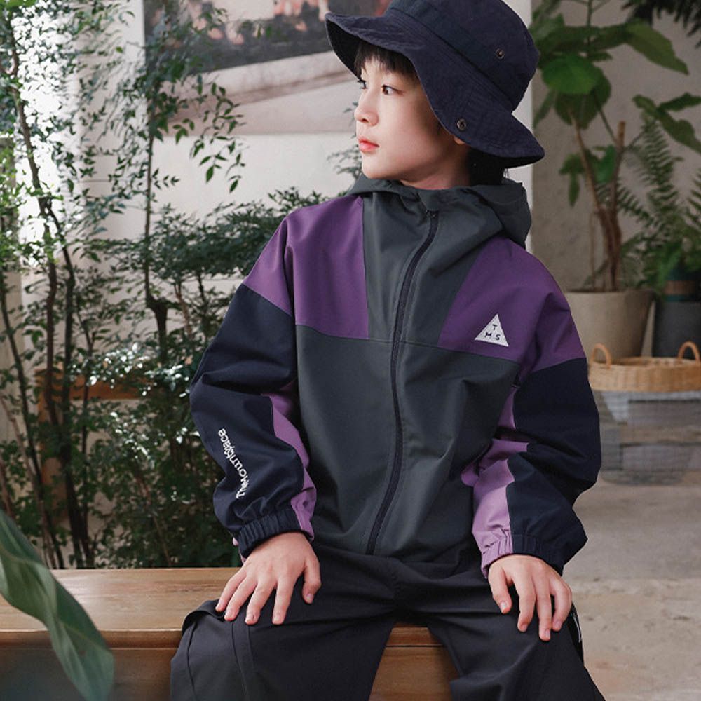 防潑水立領防風連帽外套-拼色紫