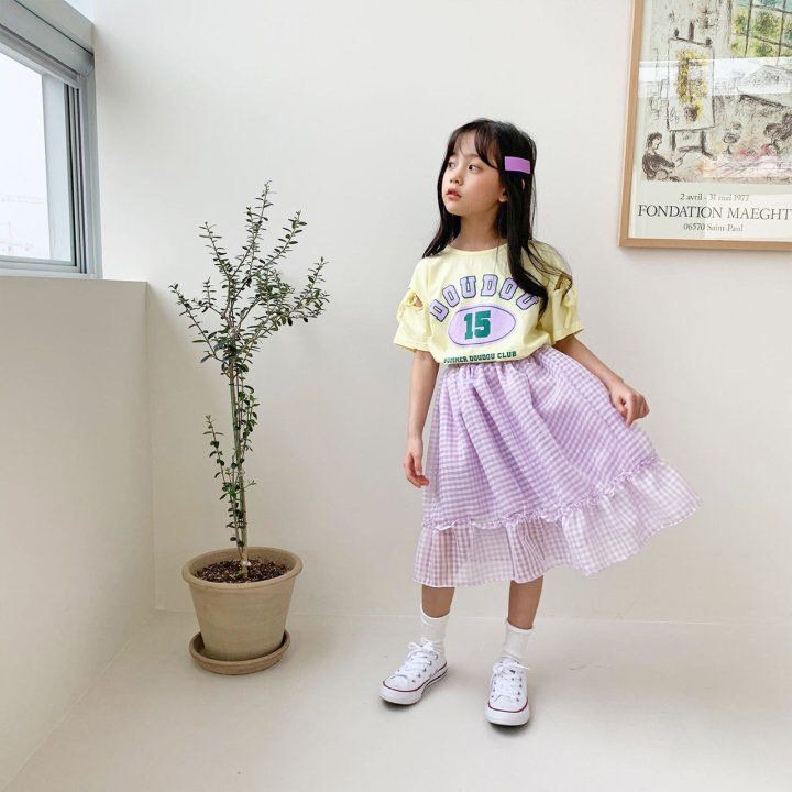 韓國 PINK151 - 格紋雪紡半長裙-淡紫